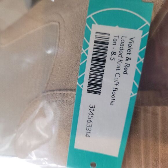 New Beige Leather ankle Boots Violet & Red Loaded Stacked Heel Neutral Size 8.5 - Picture 9 of 9